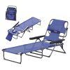 Outsunny Folding Lounge Chair w/ Reclining Back, Navy Blue