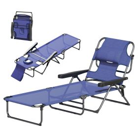 Outsunny Folding Lounge Chair w/ Reclining Back, Navy Blue