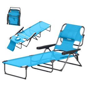 Outsunny Folding Lounge Chair w/ Reclining Back, Light Blue