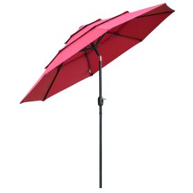 Outsunny 9' 3-Tier Patio Umbrella, Wine Red, Outdoor Market with Crank and Push Button Tilt