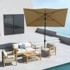 Outsunny 6.6 X 10 ft Rectangular Market Umbrella Patio Outdoor Table Umbrellas with Crank & Push Button Tilt, Coffee