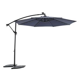 10ft Solar LED Offset Hanging Market Patio Umbrella (Navy blue )