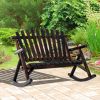 Outsunny Classic Wooden High-Back Rocker, Carbonized for Garden Serenity & Relaxation, Durable Outdoor Furniture