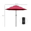 Outsunny 9' 3-Tier Patio Umbrella, Wine Red, Outdoor Market with Crank and Push Button Tilt