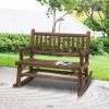 Outsunny Sturdy Rocking Loveseat: Wooden Log Design, Wide Curved Walnut Seats for Backyard Relaxation