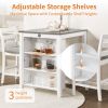 36" Modern Dining Table Set for 2 with Charging Station & 3-Tier Adjustable Storage | Space-Saving Kitchen Set with Upholstered Chairs for Small Space